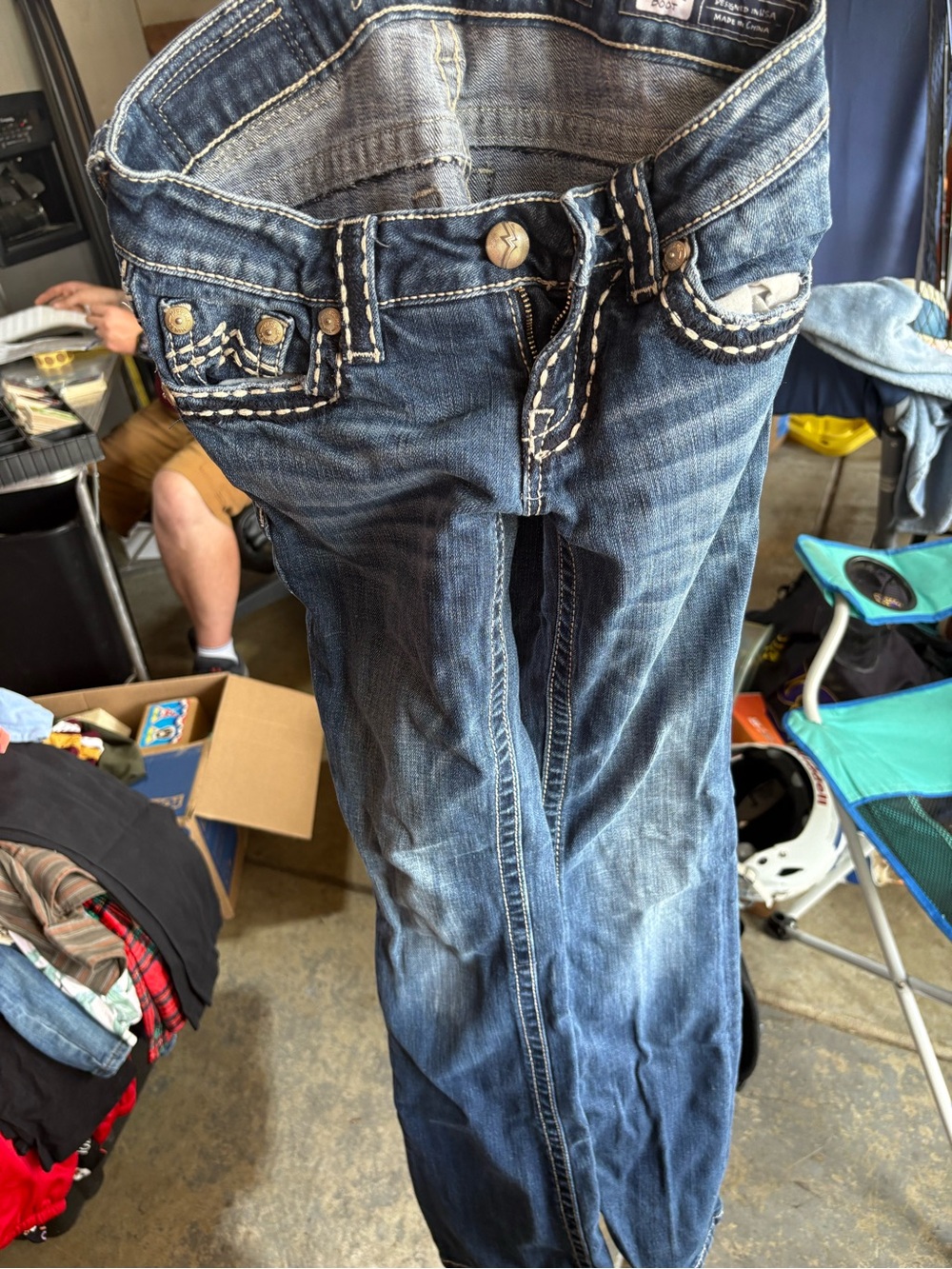 Miss Me Indigo Bootcut Jeans with White Contrast Stitching